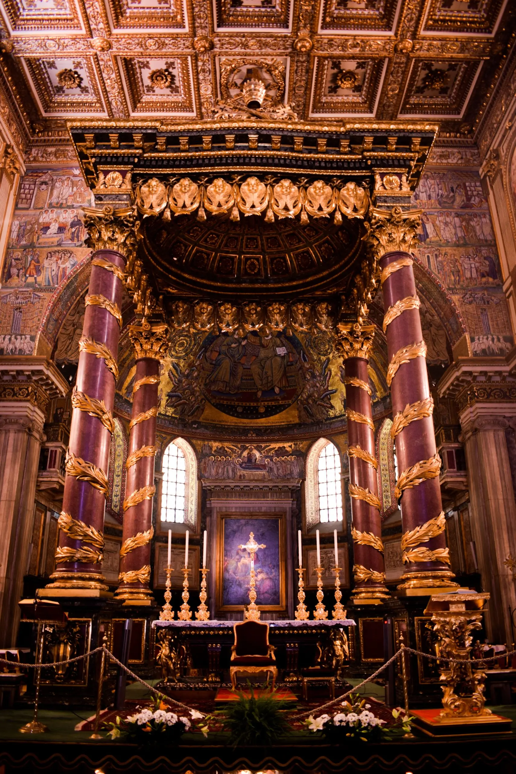 Interior of the Basilica of St Mary Major in Rome where eight popes are buried