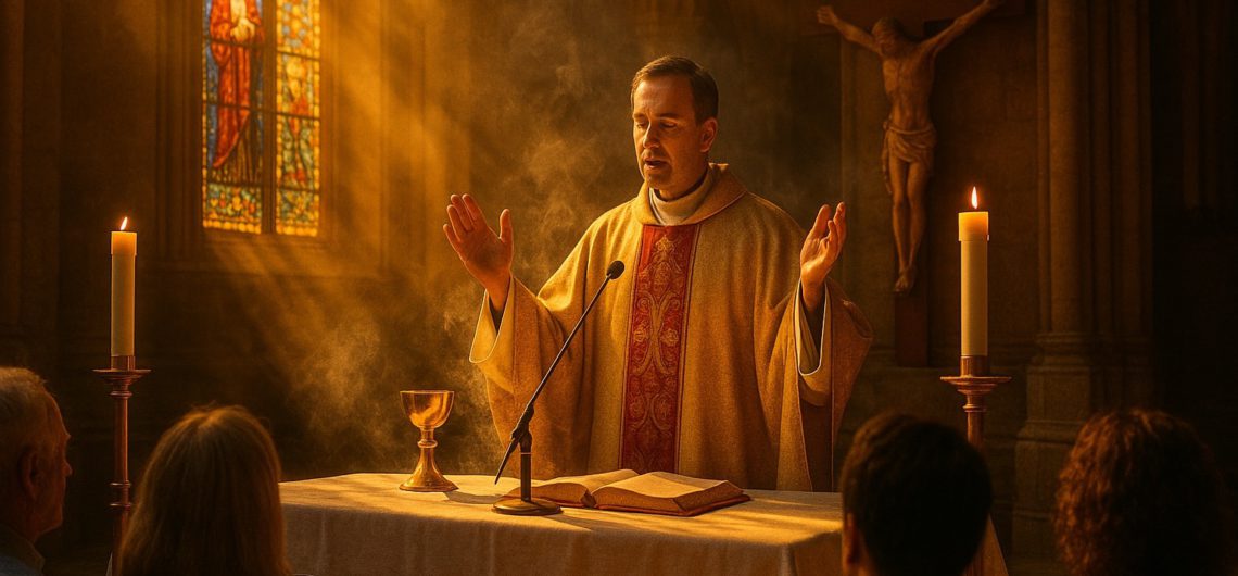 Priest giving Mass in English in Rome