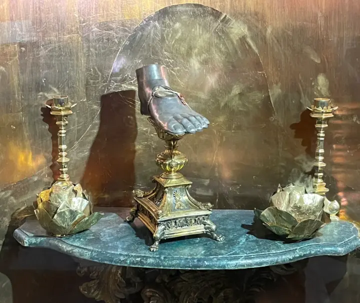 Foot-shaped reliquary of Saint Mary Magdalene displayed at San Giovanni dei Fiorentini in Rome