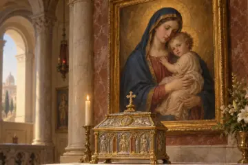 Illustration of a reliquary and Madonna and Child painting for the Rome Relics and Art Tour