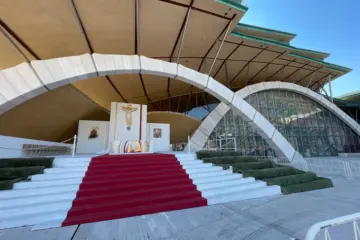 Outdoor altar and stone arches at the Church of Saint Pio, Padre Pio sanctuary in San Giovanni Rotondo