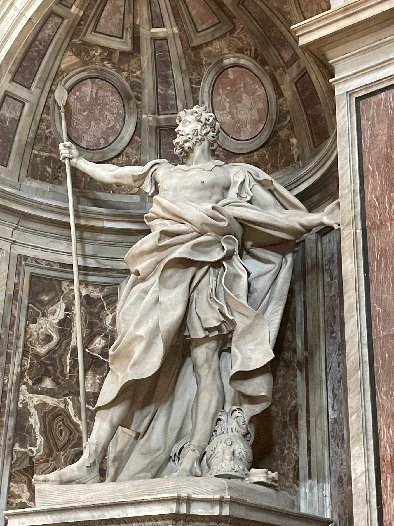 Statue of Saint Longinus holding a lance in St Peter’s Basilica, Vatican City