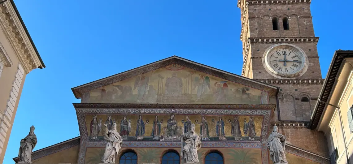 The Holy Sponge at Santa Maria in Trastevere 29 Facade mosaics and bell tower of Santa Maria in Trastevere, Rome