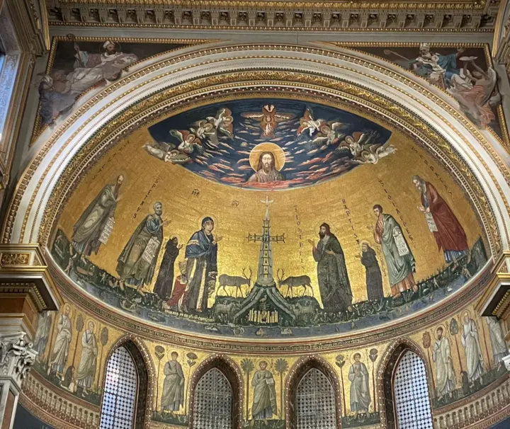 Via Crucis – Relics of Christ Tour in Rome 3 Christ, the Cross and saints in the golden apse mosaic of St John Lateran, Rome