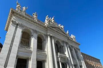 Facade of St John Lateran under a blue sky, Rome