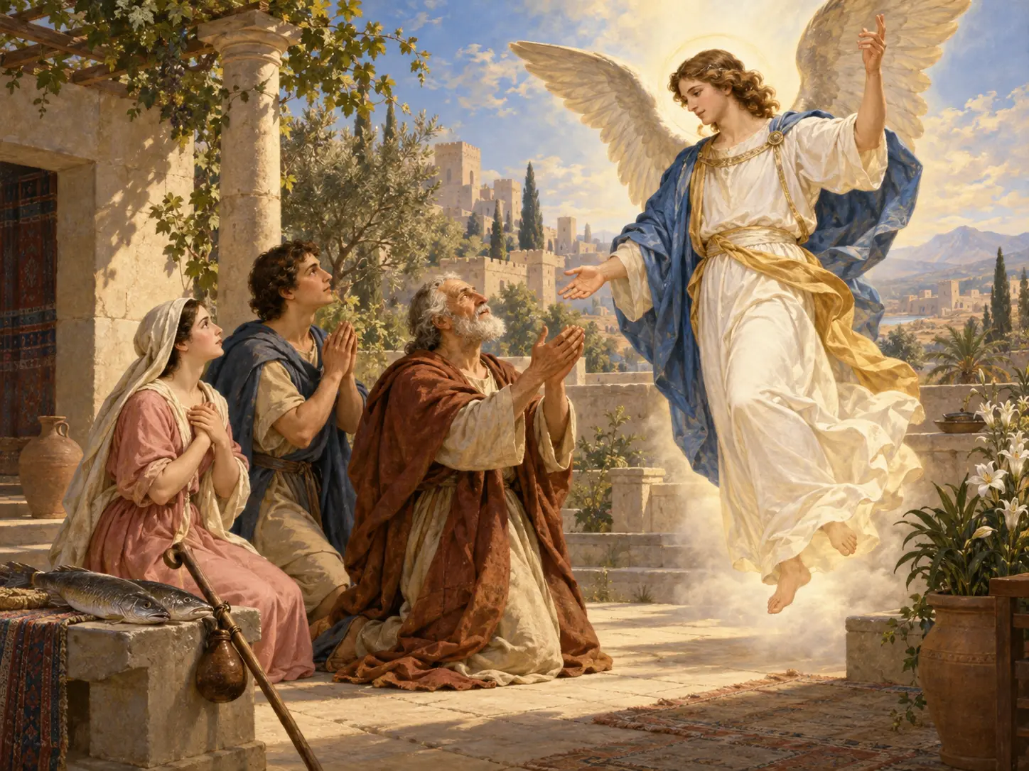 Saint Raphael: 7 Inspiring Lessons for Rome Pilgrims 3 Saint Raphael revealing his identity after guiding Tobias safely home